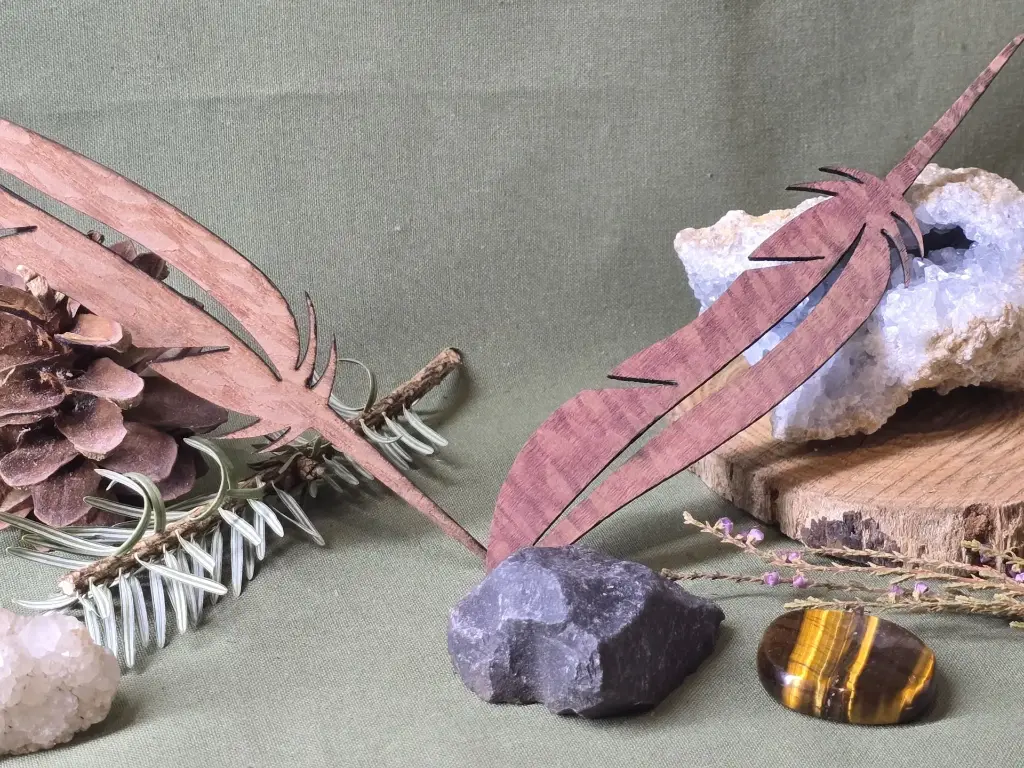 Marque page plume en Louro Faia / Lacewood