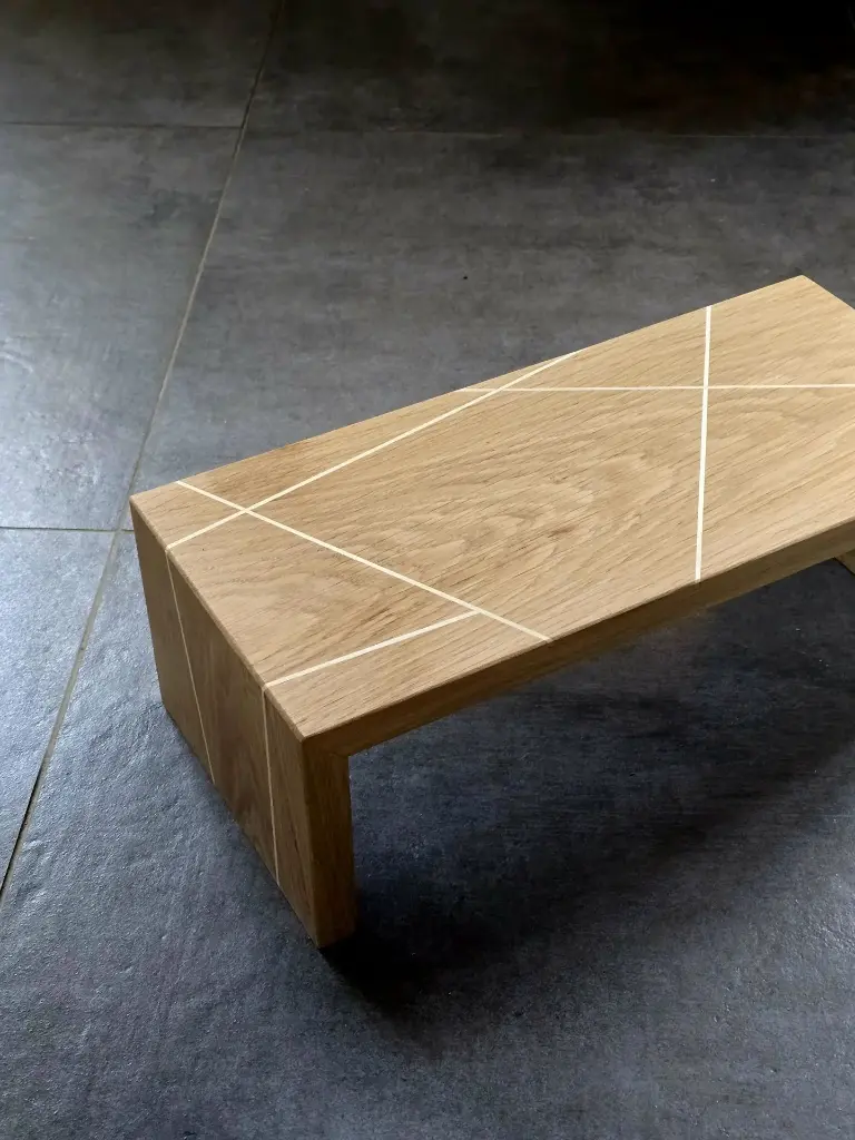 Banc à caca | repose-pieds WC en bois massif (Graphique, marqueterie)