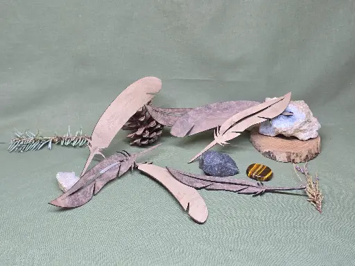 Marque page plume en Loupe de chêne / Loupe de Noyer